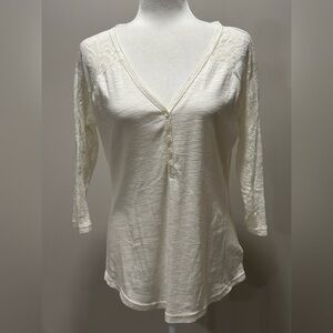 Chaps Women’s V-Neck 3/4 Crochet Sleeve Top Ivory Size Large